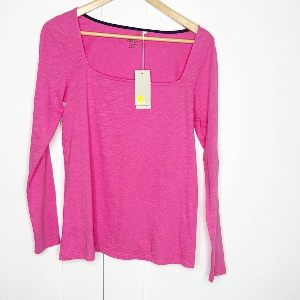 Boden hot pink long-sleeve top Small square neckline new casual Barbiecore bold